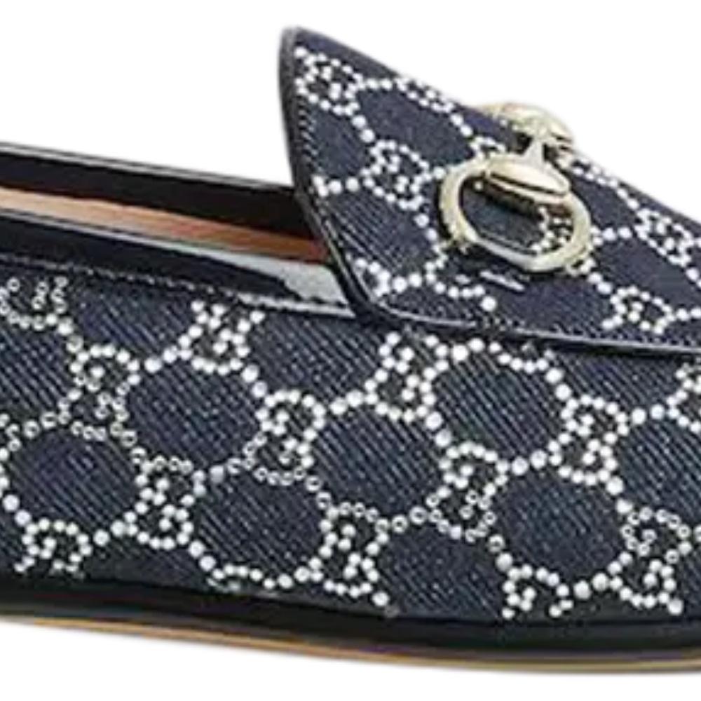 GUCCI Jordaan Loafer Canadian Denim w/ GG Sparkling Crystals Size 8 NIB 836047 - Picture 5 of 12